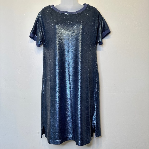 Moulinette Soeurs Antro Sequined Interstellar Navy Jewel Tone Tunic Shirt Dress - Picture 3 of 15